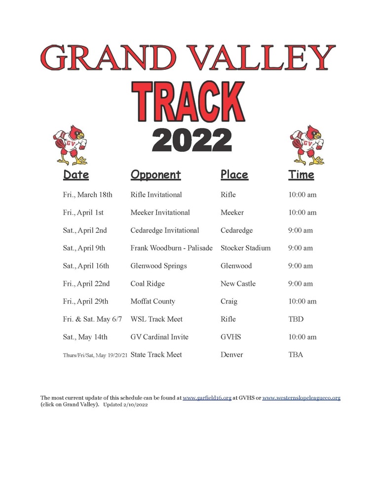 Track Schedule Grand Valley High School
