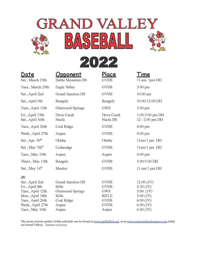 baseball schedule