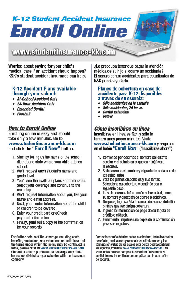 Student accident insurance flyer
